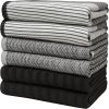 Premium Kitchen Towels (20'x 28', 6 Pack) | Large Cotton Dish Towels | Flat & Terry Highly Absorbent Kitchen Linen Set with Hanging Loop | Black