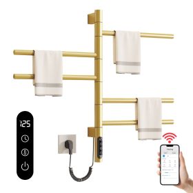 SIOYIE Smart Rotating Heated Towel Rack for Bathroom, Wall-Mounted Electric Towel Dryer with Swivel Bars, Smart Timer, Low Carbon Steel, IPX5