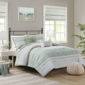Full/Queen 5 Piece Seersucker Comforter Set with Throw Pillows