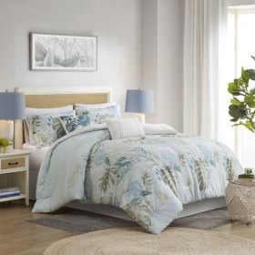 6 Piece Oversized Cotton Comforter Set with Throw Pillow Blue Full