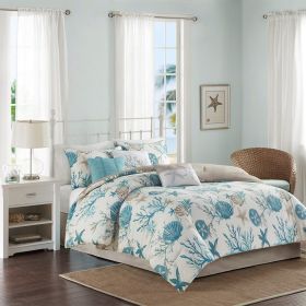 7 Piece Cotton Sateen Comforter Set Aqua Queen