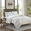 3 Piece Seersucker Quilt Set Taupe/Blue King/Cal King