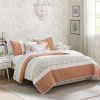 6 Piece Cotton Percale Quilt Set with Throw Pillows Coral Full/Queen