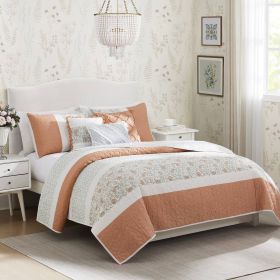 6 Piece Cotton Percale Quilt Set with Throw Pillows Coral Full/Queen