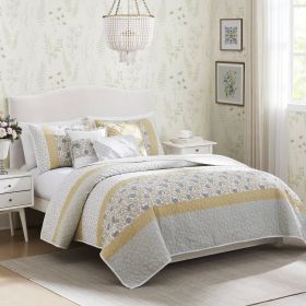 6 Piece Cotton Percale Quilt Set with Throw Pillows Yellow King/Cal King