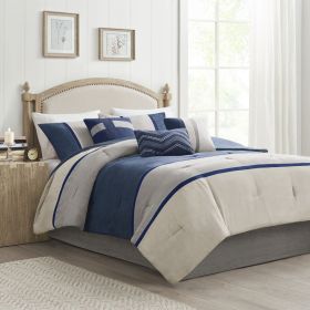 7 Piece Faux Suede Comforter Set Blue King