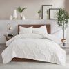3 Piece Tufted Cotton Chenille Geometric Comforter Set Off-White Full/Queen