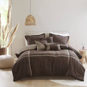 7 Piece Micro Corduroy Comforter Set Brown Queen