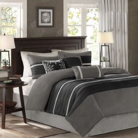 7 PC Pieced Faux Suede Comforter Set Black Cal King