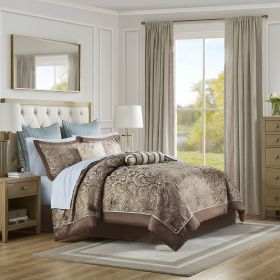 12 Piece Comforter Set with Cotton Bed Sheets Blue/Brown Cal King