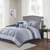 7 Piece Jacquard Comforter Set Navy King