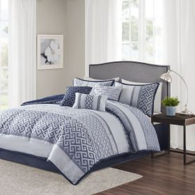 7 Piece Jacquard Comforter Set Navy King