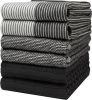 Premium Kitchen Towels (20'x 28', 6 Pack) | Large Cotton Dish Towels | Flat & Terry Highly Absorbent Kitchen Linen Set with Hanging Loop | Black