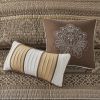 6 Piece Jacquard Quilt Set with Throw Pillows Brown/Gold Full/Queen