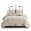 Full/Queen 3 piece Tufted Cotton Chenille Damask Duvet Cover Set