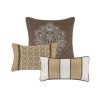 6 Piece Jacquard Quilt Set with Throw Pillows Brown/Gold Full/Queen
