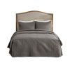3 Piece Split Corner Pleated Quilted Bedspread Dark Grey Queen