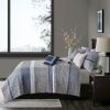 6 Piece Reversible Jacquard Quilt Set with Throw Pillows Navy King/Cal King