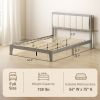 Full Bed Frame with Headboard Full Size Platform Bed Frame with Wooden Slats No Box Spring Needed Easy Assembly Gray