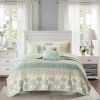 6 Piece Cotton Quilt Set with Throw Pillows Green King/Cal King