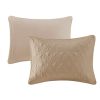 3 Piece Split Corner Pleated Quilted Bedspread Khaki King