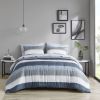 Stripe Comforter Set with Bed Sheets Blue/Grey Twin