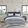 3 Piece Cotton Comforter Set with Chenille Tufting Navy Full/Queen