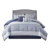 7 Piece Jacquard Comforter Set Navy King