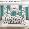 9-Piece Boho Feather Bedding & Curtain Set (Queen/King/Cal King) - Quilted Microfiber Bedspread + Sheer Curtains