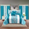 9-Piece Turquoise Paisley Bedding & Curtain Set (Queen/King/Cal King) - Quilted Microfiber Bedspread + Sheer Curtains