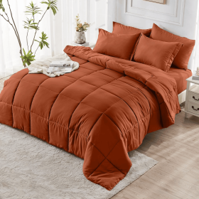 Burnt orange 2-Piece & 3-Piece Bedding Comforter Set – Twin/Queen/King – Soft Microfiber (Inclusion: Comforter *1+Pillowcase*2, size: KING)