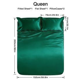 4-piece ultra-soft 85g satin sheet and pillowcase set, solid color, machine washable, suitable for all seasons, comfortable bedding set, for single (Color: Dark green, size: queen(59.84''*79.92''))