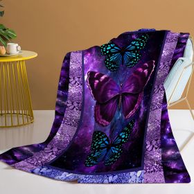 1pc Cozy Butterfly Printed Flannel Blanket - Soft, Warm, And Lightweight Throw For Couch, Sofa, Office, Bed, Camping (Color: Purple, size: 75x100cm)