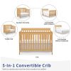 Baby Crib 5-in-1 Convertible, Wood Crib Converts to Toddler Bed, Daybed and Full-Size Bed, Non-Toxic Finishes