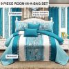 9-Piece Turquoise Paisley Bedding & Curtain Set (Queen/King/Cal King) - Quilted Microfiber Bedspread + Sheer Curtains