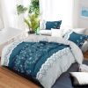 3-Piece Teal Lace Floral Bedding Set (Queen/King/Cal King) - Quilted Microfiber Quilt + Pillow Shams