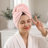 Blue Microfiber Hair Towels - Extra Large Hair Towel Wrap for Women, 24x42 inch Hair Towels with Elastic Strap, Super Soft Hair Drying Towels for Long